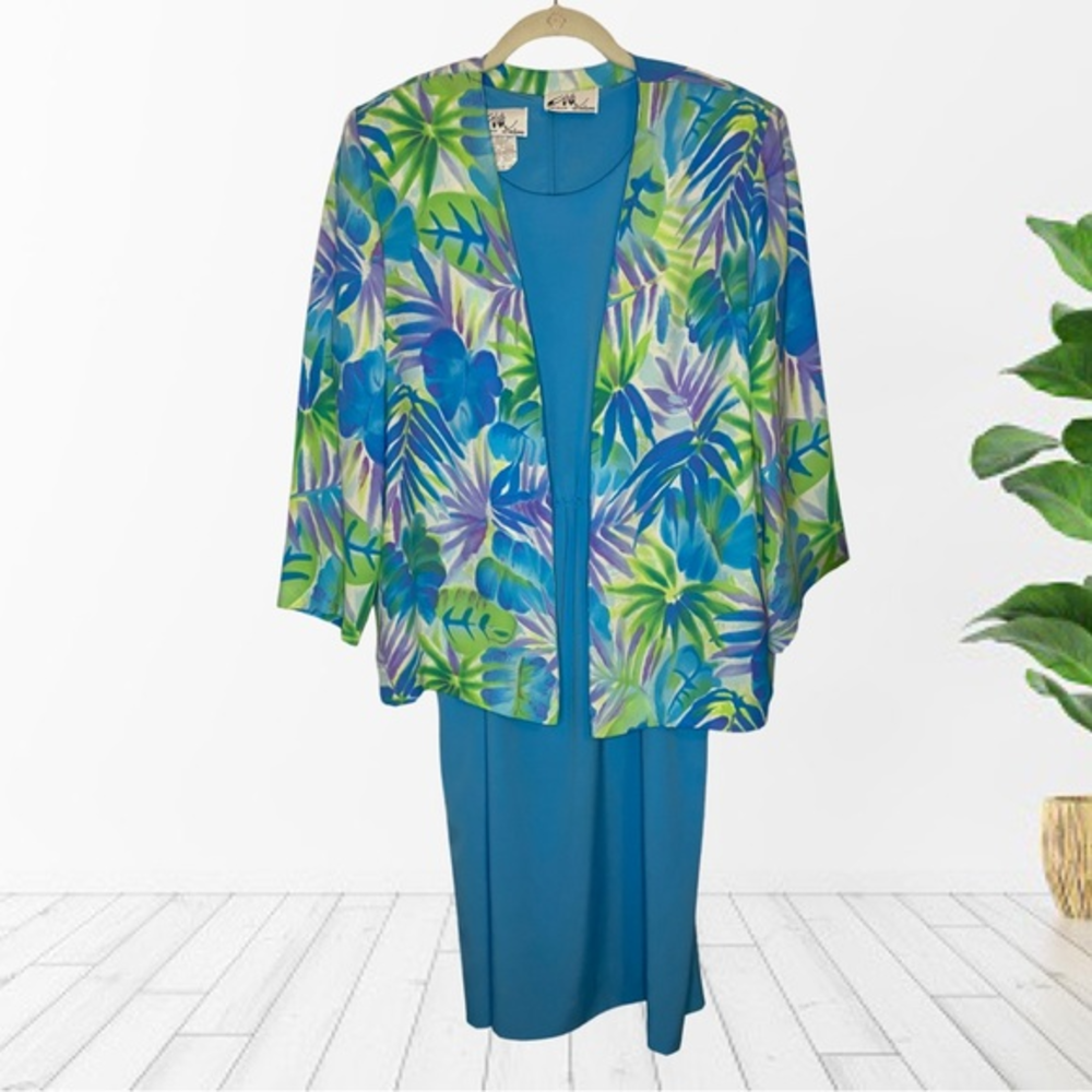 Vintage Willi of California Women's Dress Blue & Cardigan Floral Size 10